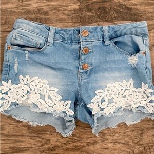 Girls Denim Blue  Shorts with White Lace